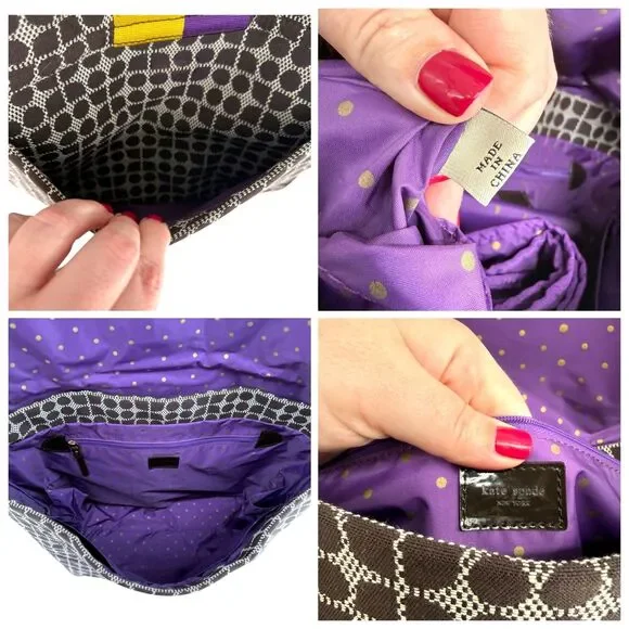 Kate Spade Classic Noel Dot Diaper Bag Large Brown Purple Y2K Stripe Messenger - Picture 8 of 12